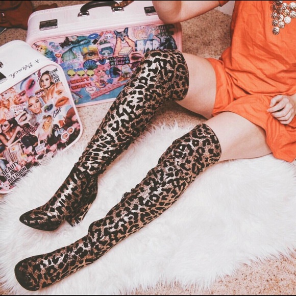 leopard thigh high boots outfit